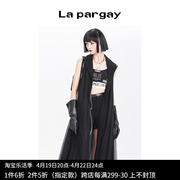 lapargay纳帕佳2023女装黑色上衣，个性时尚休闲无袖长款马甲潮