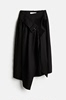 设计师系列黑色黑色羊毛混纺，假围裹不对称腰带，百褶女士半裙2024新