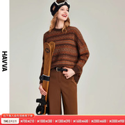 HAVVA2023冬季毛衣女短款宽松外穿别致内搭针织衫上衣M75220