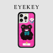 eyekey适用玫红格纹花朵小熊iPhone15promax苹果13手机壳12pro卡通max可爱iphone14女款11全包plus防摔保护套