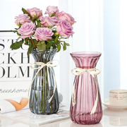 欧式创意水培透明彩色束腰，款玻璃花瓶百合，玫瑰鲜花干花插花瓶摆件