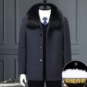 纯羊绒大衣男冬季加厚中老年短款毛领，羊毛呢子羽绒外套