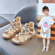 女童凉鞋2023夏季童鞋儿童软底时尚公主鞋水钻鞋子女孩罗马鞋