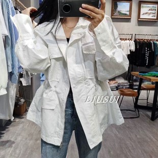 2021春夏韩版立领棉质宽松显瘦时尚个性白色风衣女随性小外套