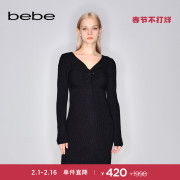 bebe秋冬系列女士v领羊毛长袖短款针织连衣裙430902