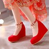 大码41-43春秋防滑孕妇坡跟，结婚单鞋高跟，女鞋婚礼中式红色新娘鞋