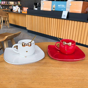 卡通陶瓷咖啡杯碟套装带勺带托盘可爱文艺水杯商务办公室杯子