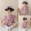 可可妈女宝宝旗袍哈衣婴儿，可爱花朵中国风拍照百天新生儿衣服套装