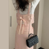 韩国chic秋季甜美减龄后背，蝴蝶结绑带吊带背心+高腰，半身裙套装女