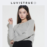 luvistrue灰色方领假两件卫衣女春秋短款外套，小众设计感上衣