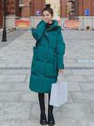 绿色羽绒棉服女中长款2023年冬季韩版棉袄宽松棉衣过膝面包服