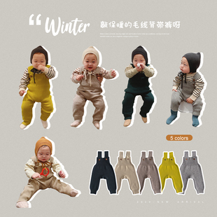 婴儿背带裤儿童加厚保暖连体，裤子新生儿洋气宝宝，冬装洋气针织裤子