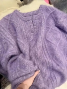 高级感紫色v领套头时尚洋气，的毛衣女(毛，衣女)秋冬慵懒加厚内搭针织衫上衣