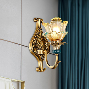卡信之光 欧式全铜壁灯 电视机客厅背景墙壁灯 法式卧室床头铜灯
