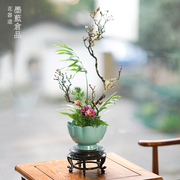 花器莲花碗陶瓷仿古瓷器，汝窑天青釉，花口注碗花盆插花花道禅意