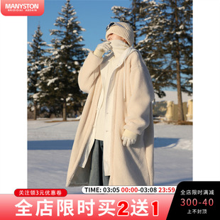 假两件厚外套男生冬季中长款羊羔毛棉服美式潮牌防寒保暖毛绒棉衣