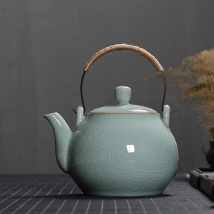青瓷茶壶单壶大号龙泉冰裂陶瓷大容量功夫，茶具泡茶提梁壶中式茶具