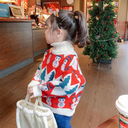 女童毛衣冬季加厚高领保暖儿童冬装2023小女孩洋气套头针织衫
