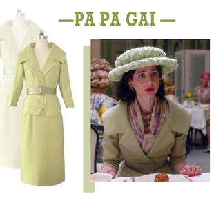 第三季了不起的麦瑟尔夫人同款牛油果绿毛呢腰带通勤外套装