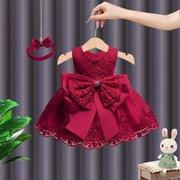 1周岁礼服女宝女童，蓬蓬裙宝宝生日红色连衣裙，婴儿百日宴公主裙