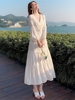 春夏白色纯棉蕾丝长裙复古法式显瘦气质连衣裙三亚度假超仙沙滩裙