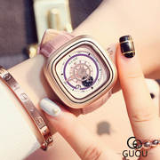 香港欧美英伦范大表盘手表，简约复古学院，风皮带日历手表