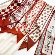 小长条红色丝巾女春秋夏季绑包丝带法式编发带，飘带装饰领巾薄围巾