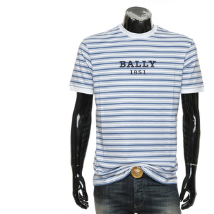 bally巴利海外直邮男士时尚，潮流条纹纯棉，短袖t恤mou02v7s319