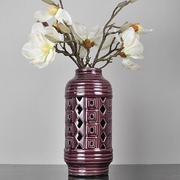 欧式田园风格紫色几何镂空陶瓷圆柱，花瓶家居玄关桌面软装道具饰品