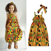 African kid clothes露肩绑带裙子非洲波西米亚风格连衣裙童装ins
