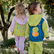 Amila男童绿色运动套装2024春季女童连帽卫衣卫裤休闲两件套