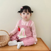 韩版婴儿背带裤套装女宝宝，春秋连体衣婴幼儿洋气条纹上衣兔子爬服