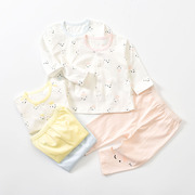 婴儿衣服夏季长袖分体套装纯棉薄款家居服，开衫空调服男女宝宝睡衣