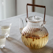 日式手工耐热玻璃花茶壶泡茶壶，烧水壶电陶炉提梁壶菊瓣壶煮茶家用