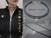 原创设计手工黑尖晶石18k双层锁骨链短项链简约皮质颈链choker