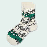CHSU可爱绿色鳄鱼满印中筒袜男女米白色保暖纯棉透气运动中筒袜子
