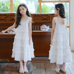 女童裙子夏白色甜美儿童，夏装吊带裙白雪公主中大女孩子连衣裙
