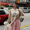 韩国女装lag2023冬季时尚，宽松字母卡通圆领，长袖休闲中长款t恤