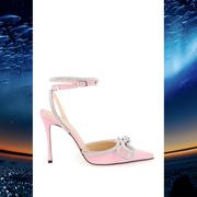 Mach & Mach女单鞋粉红色尖头细跟超高跟绑带镶钻时尚高级感凉鞋