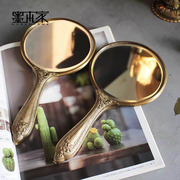 印度进口黄铜纯铜精致化妆镜手持复古化妆镜欧式手持公主镜子带柄