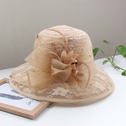 欧美蕾丝花朵礼帽女士夏季百搭遮阳帽子可折叠出游防晒透气太阳帽