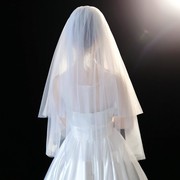 婚纱头纱女新娘白色头饰，超仙短款森系复古韩式结婚礼网红拍照