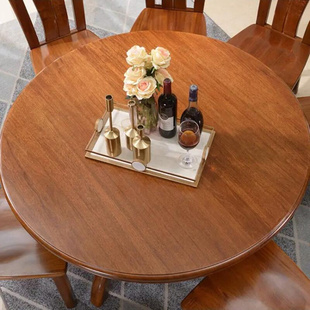 金丝胡桃木实木餐桌椅组合吃饭桌大户型，圆桌一桌六椅高档餐厅