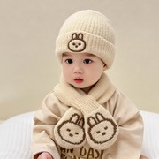 宝宝帽子冬季可爱韩版男女童小兔毛线帽秋冬款婴儿针织帽围巾套装