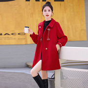 盘扣羊绒大衣女2023中国风小个子设计感中长款斗篷羊毛外套