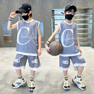 儿童篮球服套装2024款男童大童青少年无袖球衣速干训练服运动背心