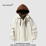 fogmurua外套男女美式复古假两件冲锋衣，春秋港风设计感小众夹克