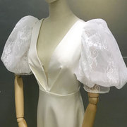蕾丝泡泡袖手套新娘婚纱礼服，遮手臂手，袖子韩式抹胸婚纱造型拍照款