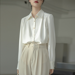 2024春装醋酸女士衬衫长袖上衣职业设计感气质宽松通勤白衬衣