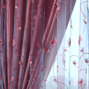 紫色绣花窗帘布料双层韩式田园，客厅定制卧室阳台，窗纱帘装饰帘成品